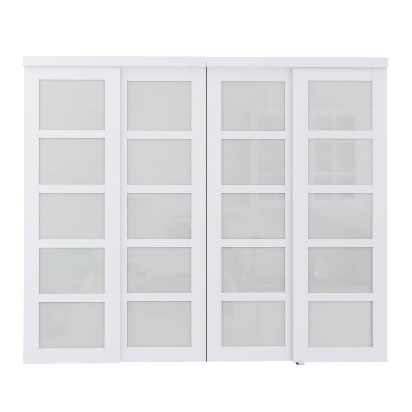 5-Lite Tempered Frosted Glass Bypass Sliding Closet Door with Hardware Kit, Solid Core MDF Wood & Prefinished & Primed , White