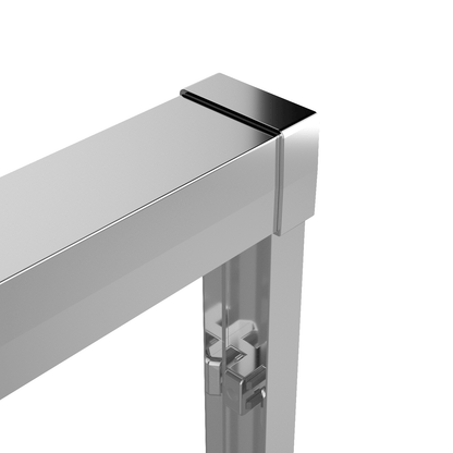 60-inch shower enclosure, double sliding doors, 1/4-inch (6mm) tempered safety glass.