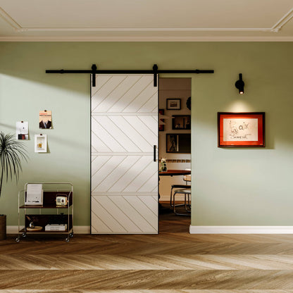 Sliding Barn Door, Aluminum Frame, 4 Waves Style, Solid Core MDF Wood & PVC Covered Finished, with Hardware Kit & Handle & Floor Guide, White