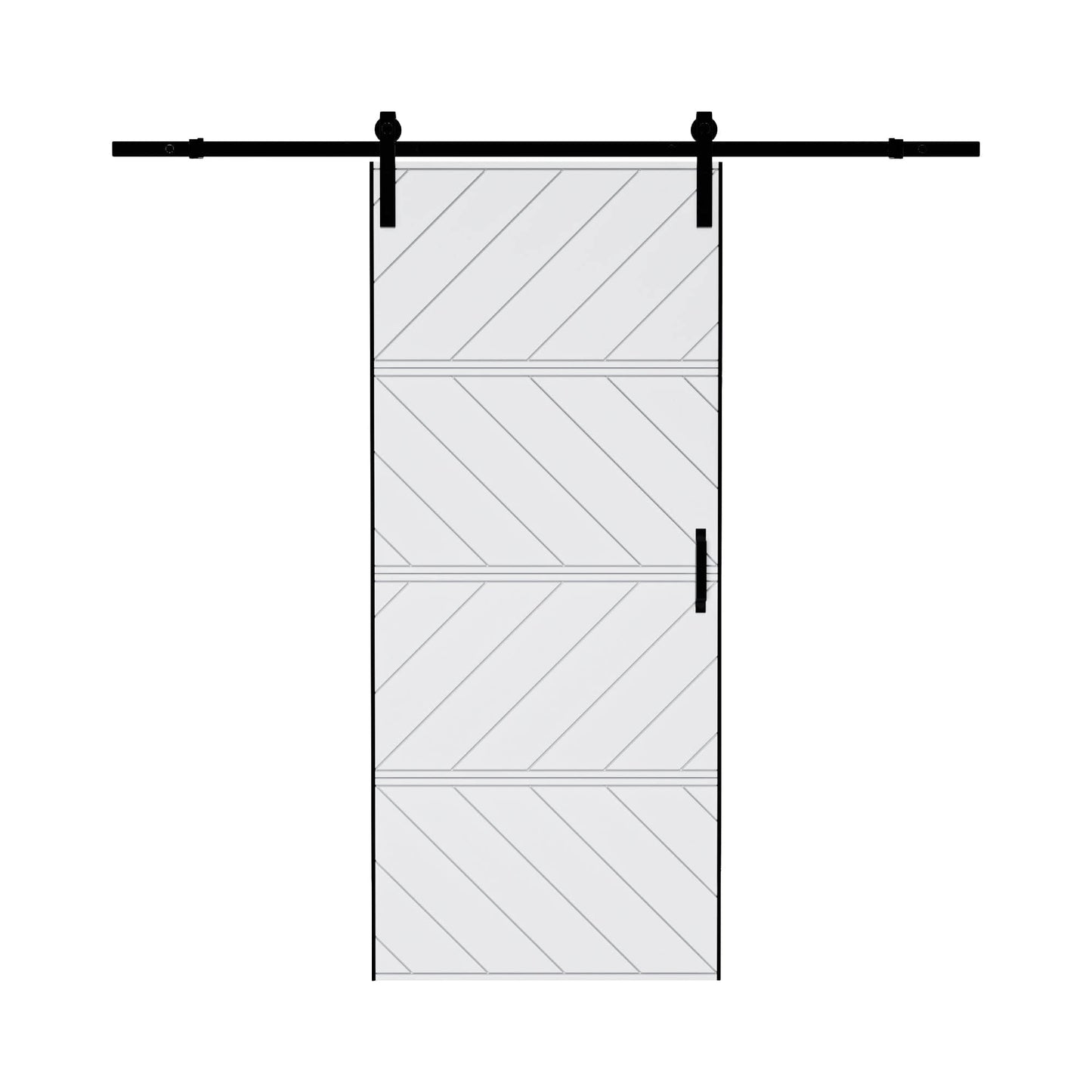 Sliding Barn Door, Aluminum Frame, 4 Waves Style, Solid Core MDF Wood & PVC Covered Finished, with Hardware Kit & Handle & Floor Guide, White