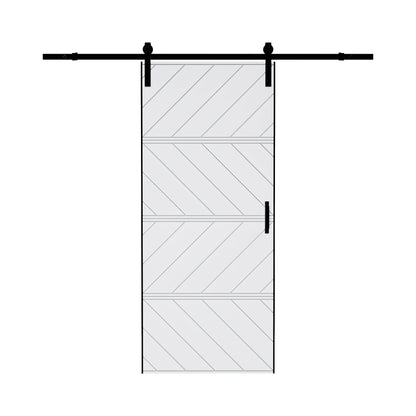 Sliding Barn Door, Aluminum Frame, 4 Waves Style, Solid Core MDF Wood & PVC Covered Finished, with Hardware Kit & Handle & Floor Guide, White
