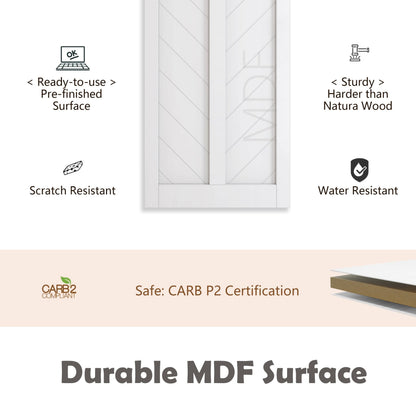 Sliding Barn Door, Aluminum Frame, 4 Waves Style, Solid Core MDF Wood & PVC Covered Finished, with Hardware Kit & Handle & Floor Guide, White